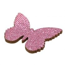 Sprededekoration sommerfugl pink-glitter 5/4 / 3 cm 24stk