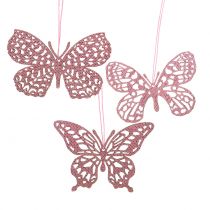 Deco bøjle sommerfugl pink glitter 8cm 12stk