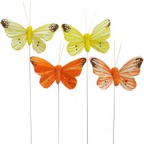 Dekorative sommerfugle, blomsterpropper, forårssommerfugle på tråd gul, orange 4×6,5cm 12stk.