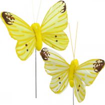 Dekorative sommerfugle, blomsterpropper, forårssommerfugle på tråd gul, orange 4×6,5cm 12stk.