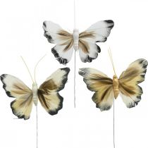 Deco sommerfugl, forårsdekoration, møl på tråd brun, gul, hvid 6×9cm 12stk