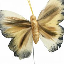 Deco sommerfugl, forårsdekoration, møl på tråd brun, gul, hvid 6×9cm 12stk
