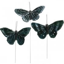Fjer sommerfugle sort og hvid, sommerfugle på tråd, kunstige møl 5,5×9cm 12stk