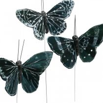 Fjer sommerfugle sort og hvid, sommerfugle på tråd, kunstige møl 5,5×9cm 12stk