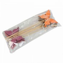 Artikel Sommerfugle træ blomsterprop farvet 9cm/29cm 12stk