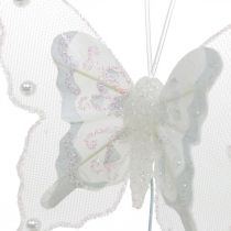 Sommerfugle med perler og glimmer, bryllupsdekorationer, fjerfugle på hvid tråd