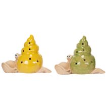 Artikel Keramisk dekorativ snegl med LED-belysning. Sjov borddekoration til hjemmet og altanen. 12 cm, 2 stk.