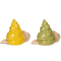 Artikel Keramisk dekorativ snegl med LED-belysning. Sjov borddekoration til hjemmet og altanen. 12 cm, 2 stk.