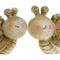 Snegl med blomster sommerdekoration havesnegle brun/pink/grøn 9,5 cm sæt med 2 stk.