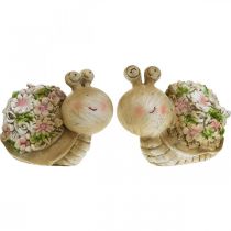 Snegl med blomster sommerdekoration havesnegle brun/pink/grøn 9,5 cm sæt med 2 stk.