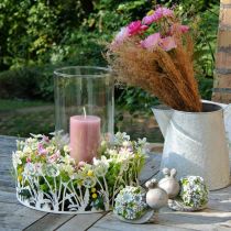 Snegle med blomster, forårsdekoration, blomstrende dyr, borddekoration grå/blå/grøn H8cm L9,5cm sæt med 2 stk.