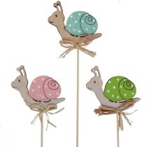 Artikel Blomsterprop træ dekorative snegle farverige 8,5×8cm 12 stk