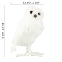 Artikel Sneugle dekorativ ugle hvid med pels og fjer 15,5 cm 2 stk.