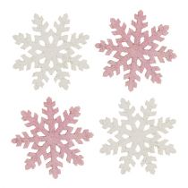 Artikel Snefnug 4cm pink/hvid med glitter 72 stk