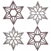 Artikel Deco stjerner lilla træstjerner snefnug selvklæbende 4cm blanding 36stk