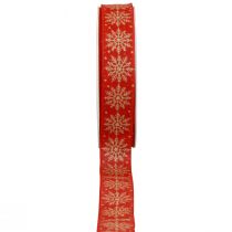 Artikel Julebånd gavebånd snefnug rød 25mm 20m