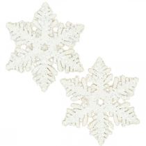 Artikel Snefnug træ 4cm hvid med glimmer 72 stk