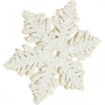 Artikel Snefnug træ 4cm hvid med glimmer 72 stk