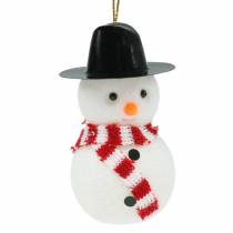 Juletræspynt snemand med hat til ophæng H8cm 12stk