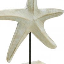 Søstjerner lavet af træ, dekorativ skulptur maritime, havdekoration naturlige farver, hvid H28cm