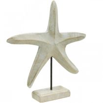 Søstjerner lavet af træ, dekorativ skulptur maritime, havdekoration naturlige farver, hvid H28cm