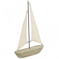 Dekorativ sejlbåd lavet af træ, maritim dekoration, dekorativt skib shabby chic, naturlige farver, hvid H29cm L18cm