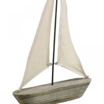 Sejlbåd, båd lavet af træ, maritim dekoration shabby chic naturlige farver, hvid H37cm L24cm