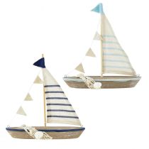 Artikel Dekorativ skibstræ sejlbåd vintage med skaller H22cm 2stk
