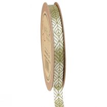 Artikel Silkebånd gavebånd blade beige grøn 10mm 20m