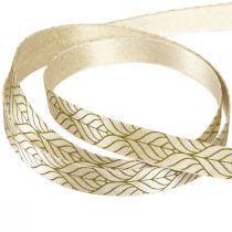Artikel Silkebånd gavebånd blade beige grøn 10mm 20m