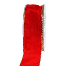 Rødt silkebånd med guldkant 40mm 25m