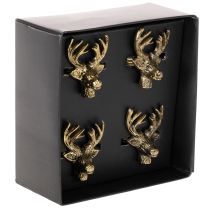 Artikel Metal servietring med hjortehoved i guldlook, 6 cm, 4 stk.