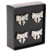 Artikel Servietring med sløjfe, metal, skinnende sølv, 5 cm, 4 stk.