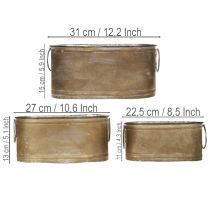 Artikel Sæt med metalplantepotter og -bøtter, vintage retro-stil, L22,5 cm/27 cm/31 cm