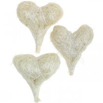 Sisalhjerter, valentinsdag, mors dag, blegede dekorative hjerter, cremehvide H7,5–9cm 16 stk.