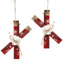 Artikel Par ski rødt til ophængning af juletræ 13,7 cm x 7 cm 3stk