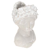 Artikel Skulptur kvindebuste støbt sten plantekasse grå antik 15×14×25cm