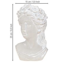 Artikel Skulptur kvindebuste støbt sten plantekasse grå antik 15×14×25cm