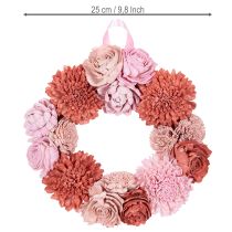 Artikel Hængende blomsterkrans med lyserøde blomster til stilfuld dekoration af opholdsstuen, 25 cm
