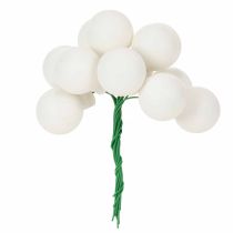 Artikel Mini glaskugler med spejlblanke bær på tråd, hvide, 25 mm, 140 stk.