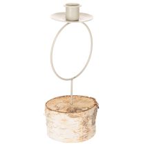 Artikel Lysestage med birketræsfod og metalring, 20 cm