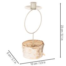 Artikel Lysestage med birketræsfod og metalring, 20 cm