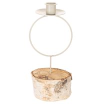 Artikel Lysestage med birketræsfod og metalring, 20 cm