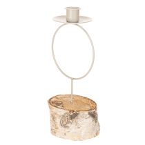 Artikel Lysestage med birketræsfod og metalring, 20 cm