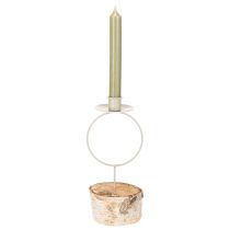 Artikel Lysestage med birketræsfod og metalring, 20 cm