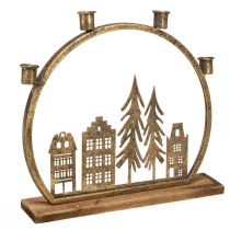 Artikel Pind lysestage julerække af huse antik guld 36×32cm