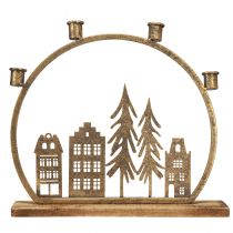 Artikel Pind lysestage julerække af huse antik guld 36×32cm