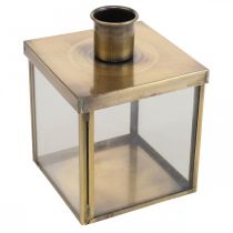 Lysestage metal kunst glas vintage kube messing 7,5 cm
