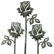 Metal nitter rose sølvgrå, hvidvasket metal 20cm × 8cm 12stk