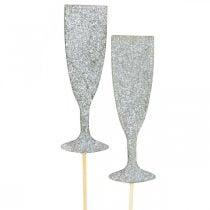 Nytårsaften dekoration champagneglas sølv blomsterprop 9cm 18stk